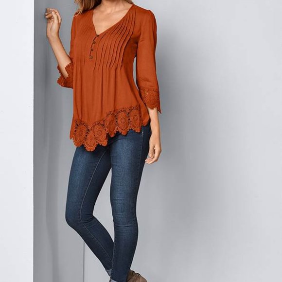 Lace Detail Button-Up Top - Picture 3 of 4